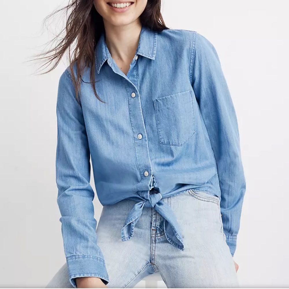 Madewell Denim Tie-Front Shirt in Hillford Wash Sz XS
